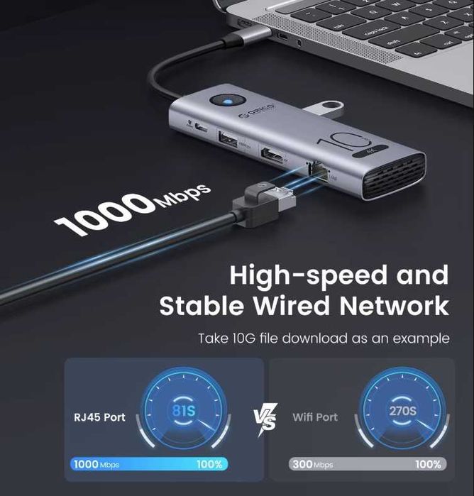 ORICO usb hub 10 in 1 HDMI 4K 60Hz, PD 100W, RJ45, SD/TF (1111011)