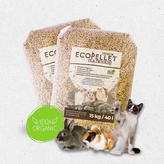 Pellet, Żwirek Drzewny dla Kota Królika Świnki 15 KG JASNY - WYSYŁKA