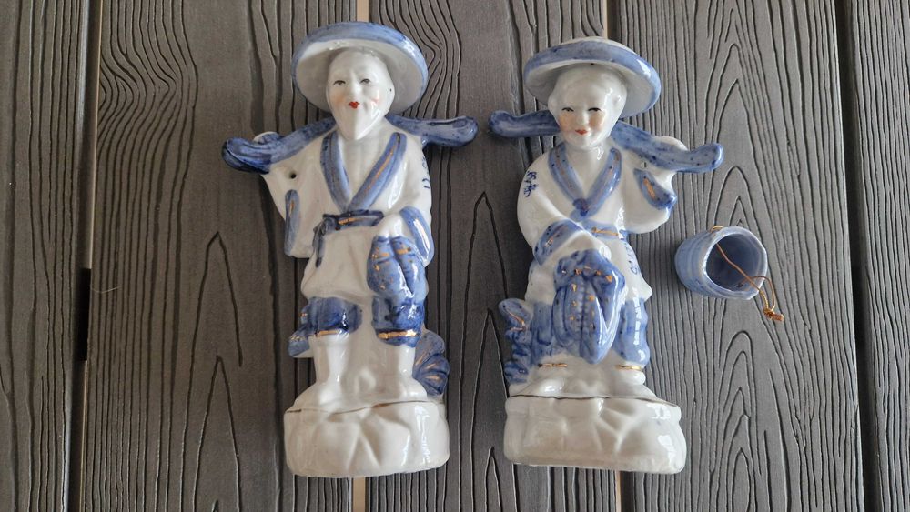 Conjunto 2 estatuetas de porcelana orientais