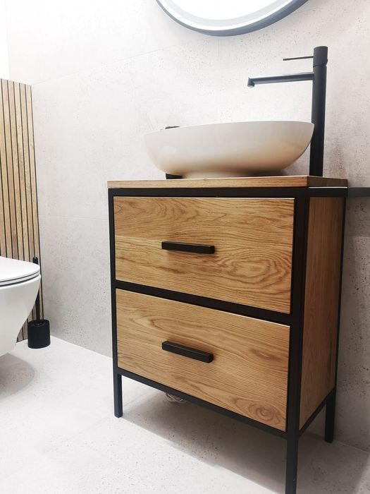 Szafka loft dębowa pod umywalkę, lite drewno, łazienka , z szufladami
