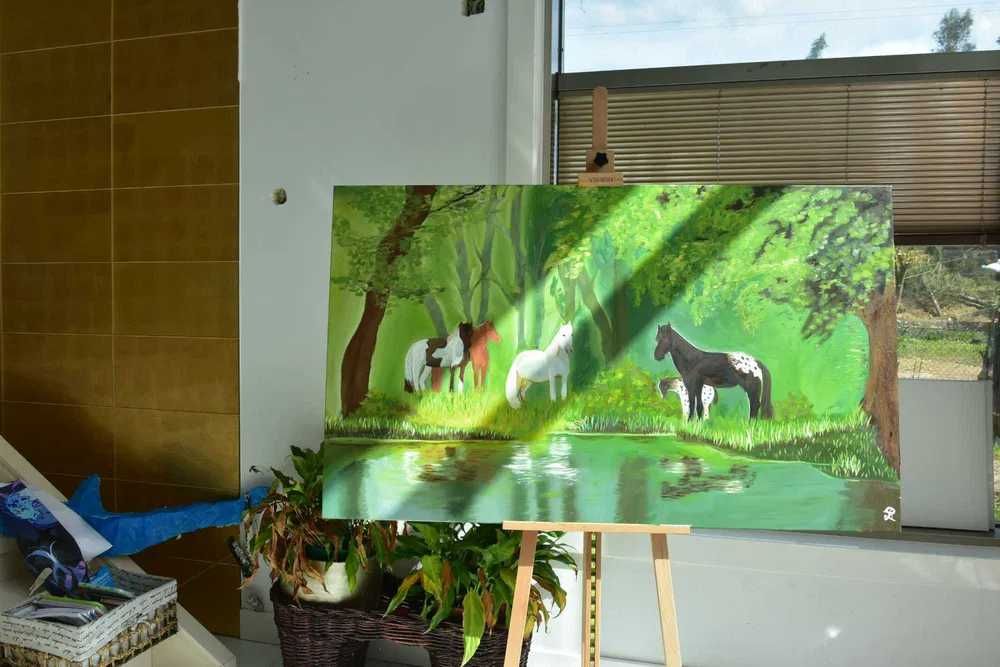 Quadro 1,5m - Pintura a Óleo Original "Quinta de Reprodução Equina"