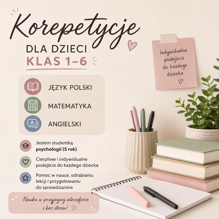 Korepetycje klasy 1-6 ( angielski, matematyk, polski)