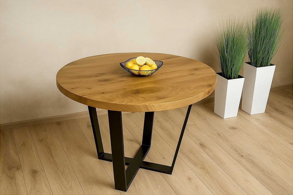 Stół Dębowy Okrągły LOFT, 100% Lite Drewno, Różne Wymiary, Rozkładany.