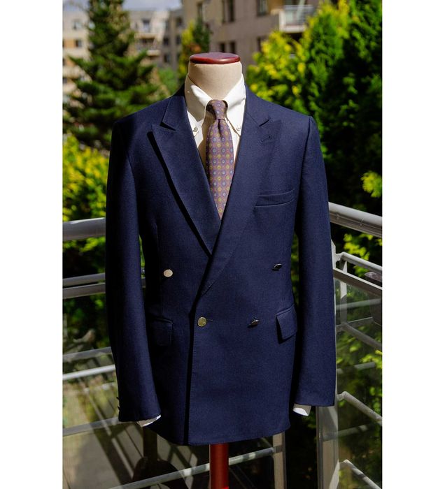Brytyjska marynarka klubowa, dwurzędowa r50-52, 100% wełna, flanela, 4x1, blezer unstructured