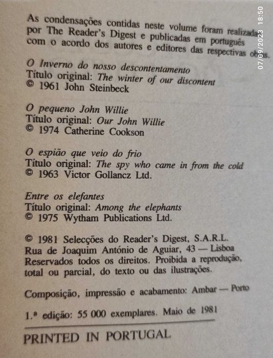 Coleção Ex Liibris, (4 autores) Steinbeck/Cookson/LeCarre/Hamiton