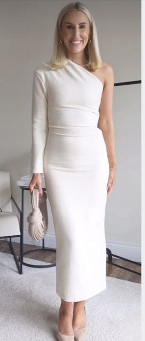 Beżowa sukienka na jedno ramię Zara S