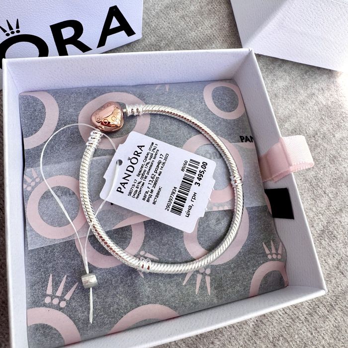 Браслет Пандора оригінальний Золоте серце Pandora новий срібло 925