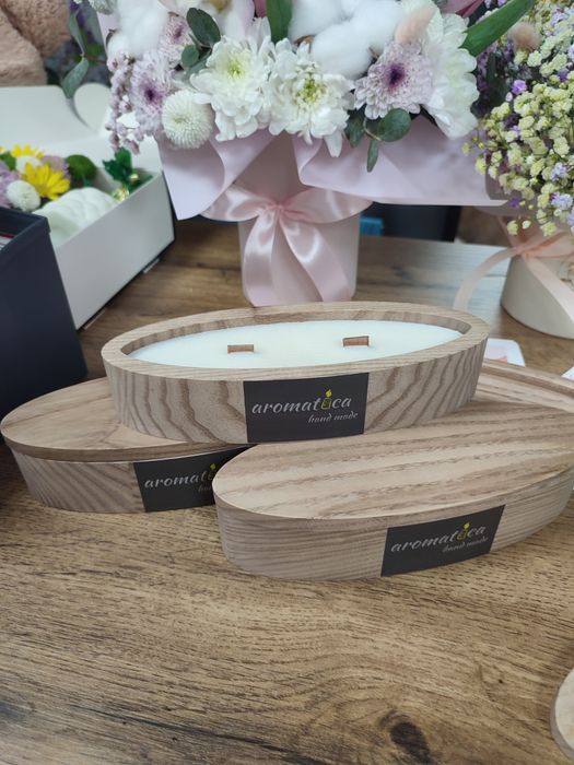 Свічка ручної роботи дерев'яний човник 19 см