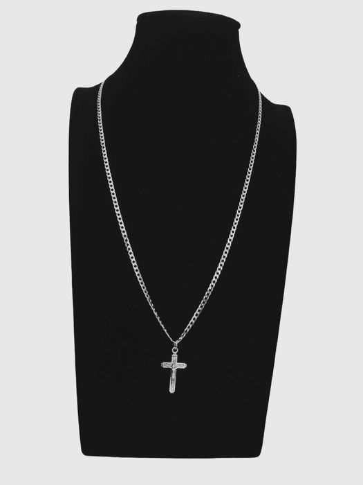 Naszyjnik męski stal szlachetna pancerka 55 cm z krzyżykiem