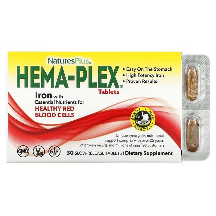 БАД Hema-Plex, 30 таблеток із тривалим вивільненням - залізо iherb