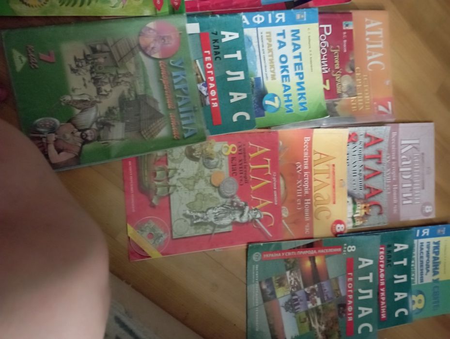 Атлас,контурні карти,робочі зошити 6-8 класи