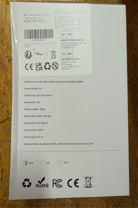 Nowy nawilzacz powietrza 7 kolorow 700 ml wody