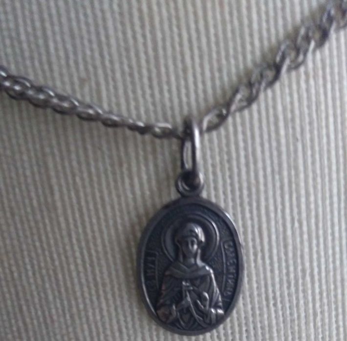 Серебряные цепочка с ладанкой Мученица Валентина вес 9,3гр.проба 925