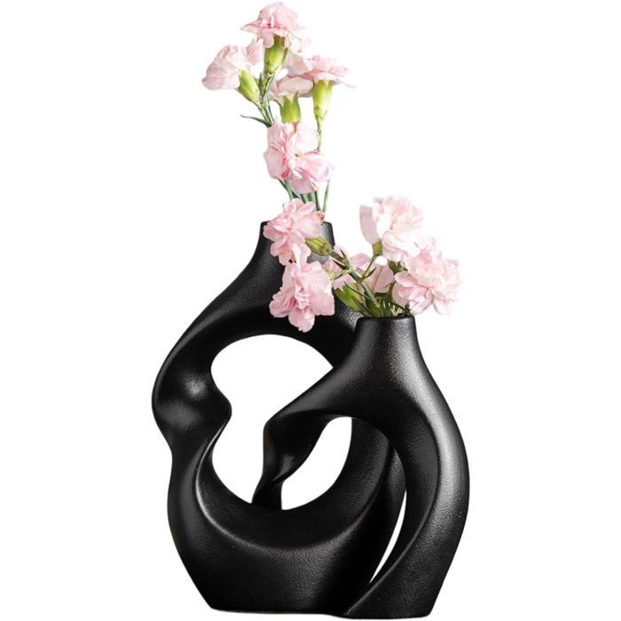 Ceramic Vase Set 2pcs - Modern Matte Black - 20cm