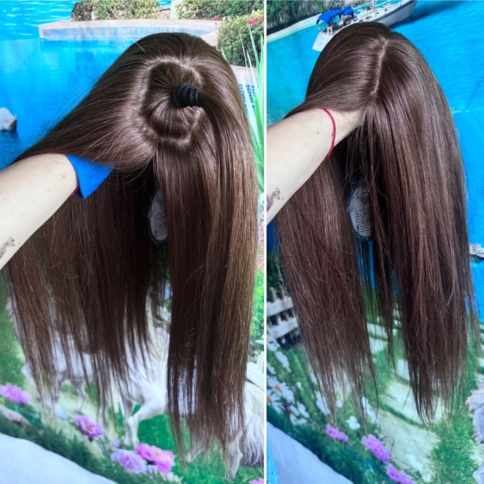 Натуральная большая накладка парик шёлк основа кожа славянка волос 55с