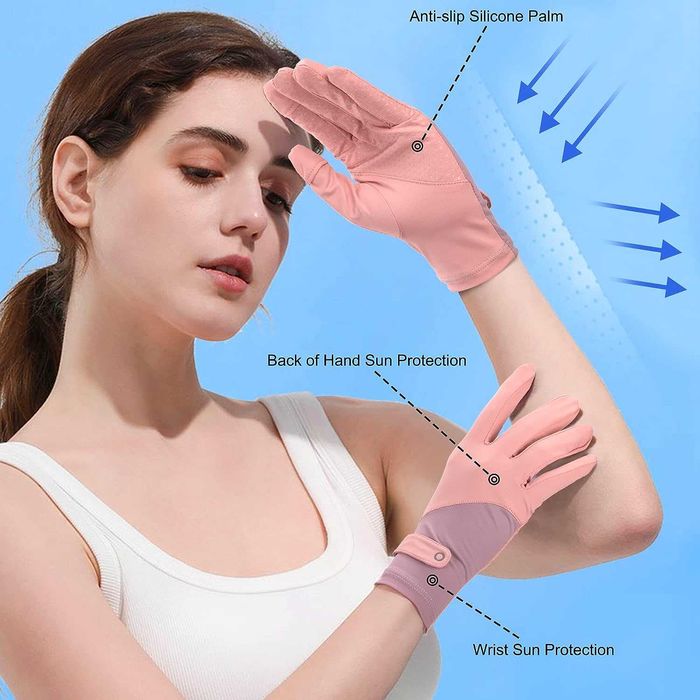 Luvas protecção solar UV para mulher ciclismo condução manicure - rosa