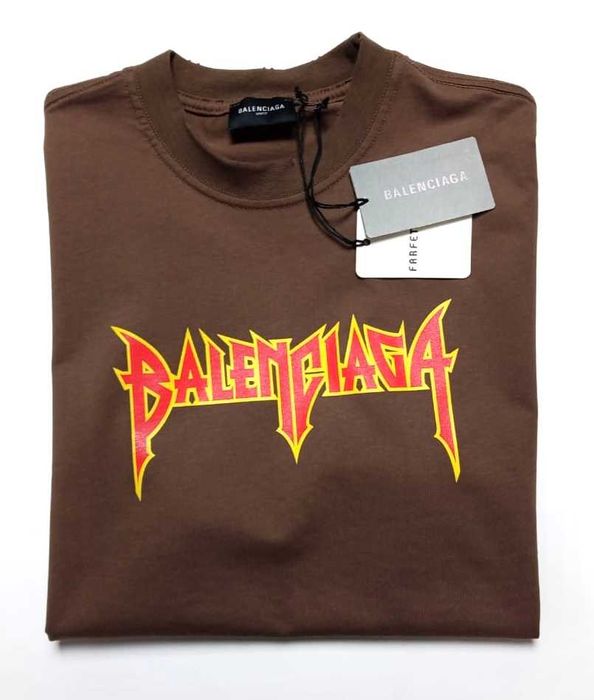 Brązowy t shirt Balenciaga BB męski