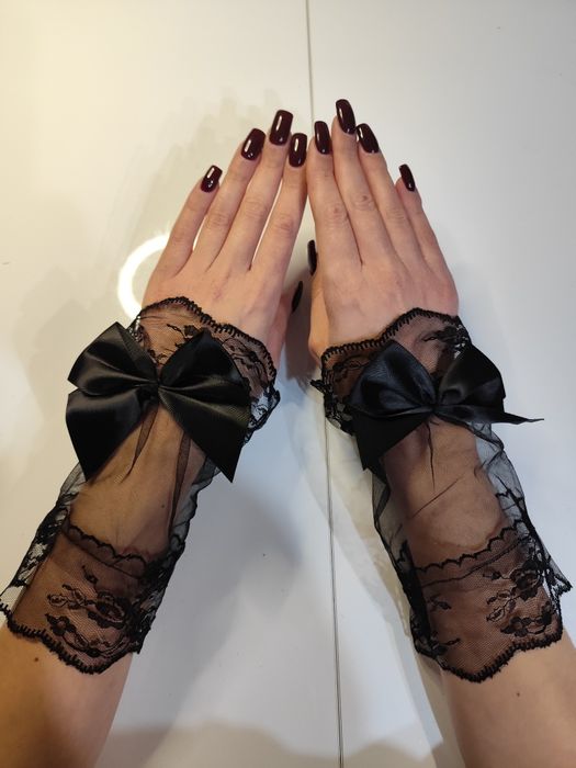 Rękawiczki koronkowe z kokardką eleganckie seksowne rękawki