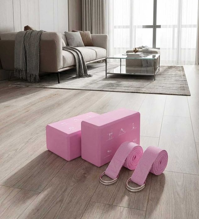 4w1 Zestaw Mocna Mata Do Ćwiczeń Piankowa KLOCKI Do Jogi +GRATIS Paski