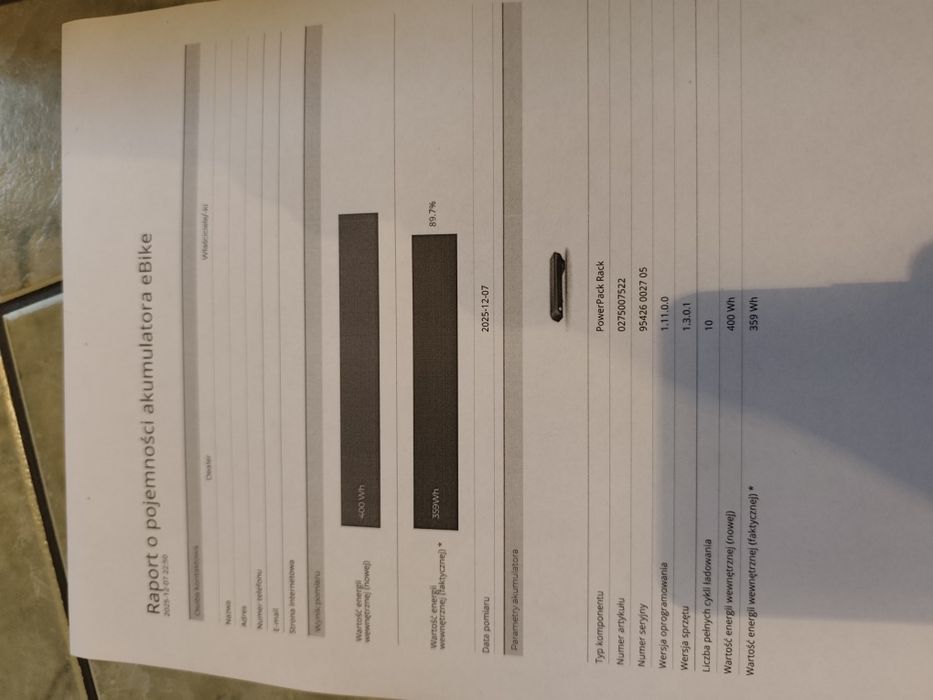 Bosch powerpack 400Wh bagażnik 89% pojemności