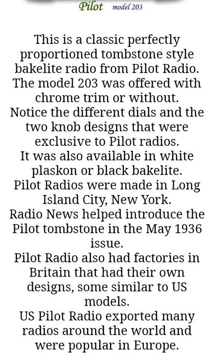 Radio Pilot modelo 203 de 1936