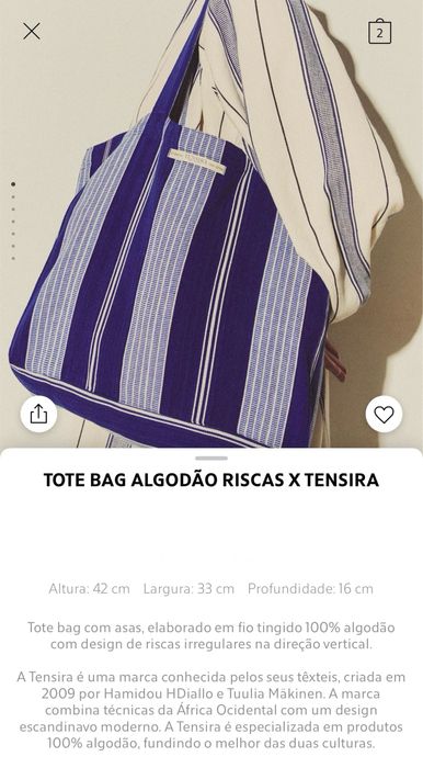 Tote Bag Algodão Riscas X TENSIRA Zara Home NOVO