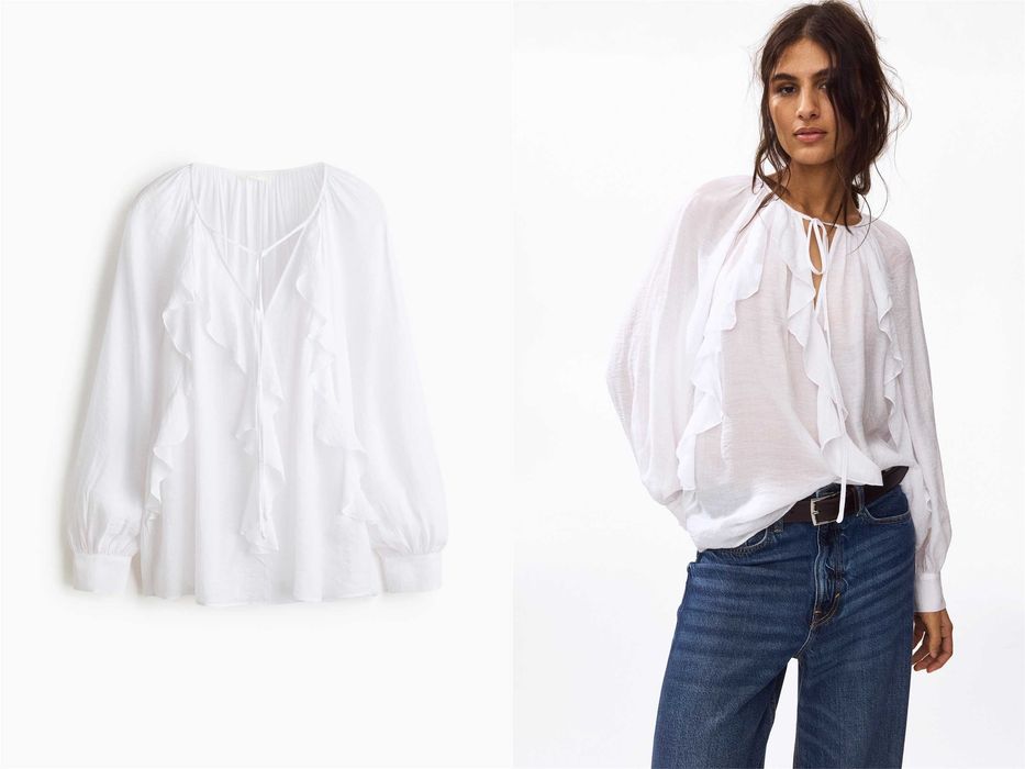 Bluzka koszula M nowa kolekcja biała wiskoza z falbankami PROMOCJA