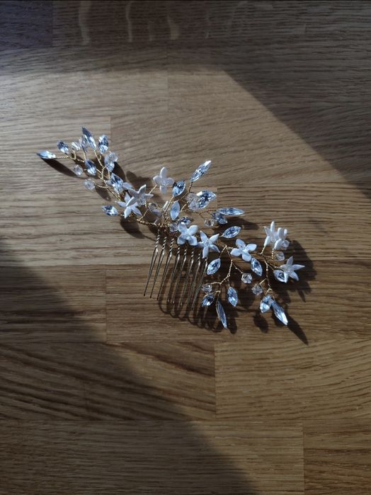 Ozdoba do włosów na ślub złota z grzebieniem