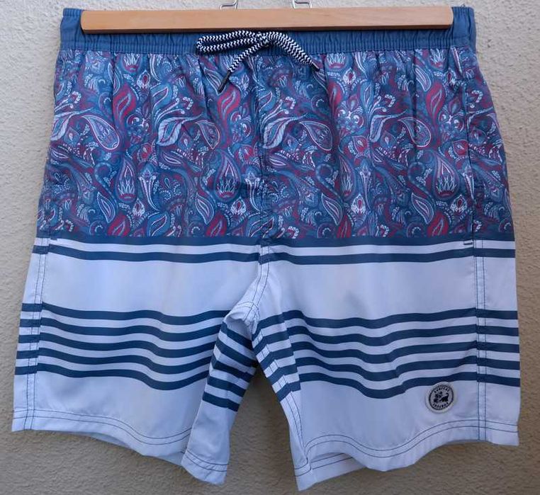 Calçao Fato Banho Surf Azul Branco - Homem