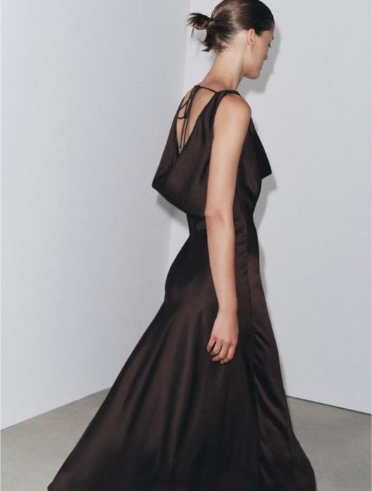 Сукня міді zara коричневого кольору