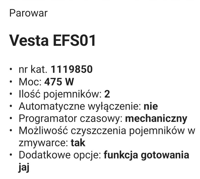Parowar VESTA EF S01
