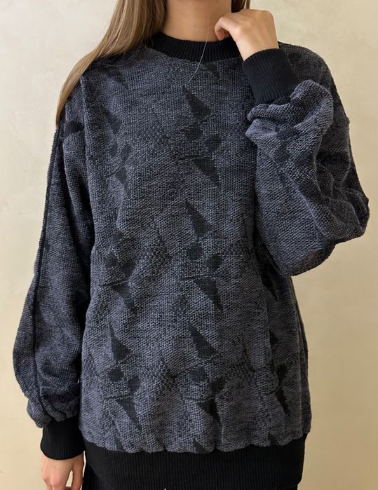 Светер вінтаж сірий чорний з вовни оверсайз свитер серый шерсть теплый