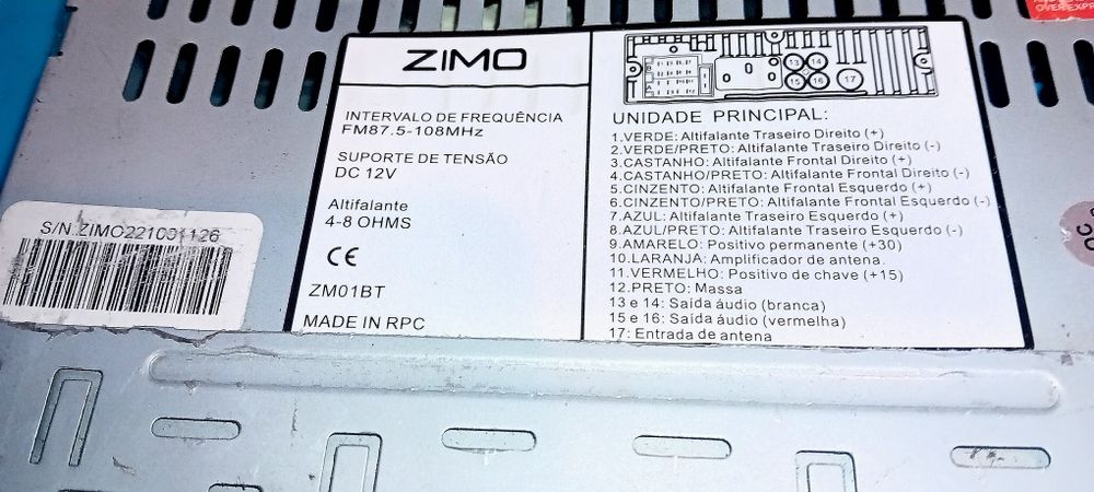Autorrádio ZIMO ZM01BT com Bluetooth / USB / ISO (Completo e Pronto a Instalar)