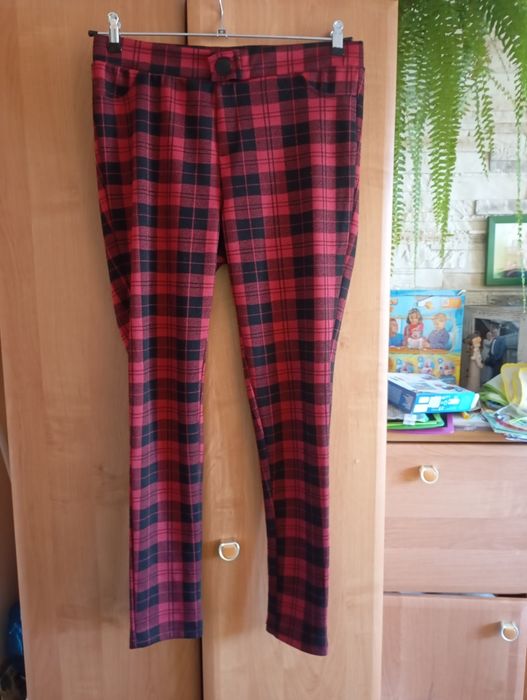 Spodnie w kratkę kratę elastyczne 42 xl