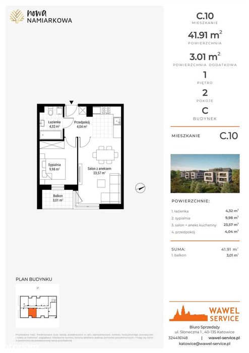 2-pokojowe mieszkanie 41m2 + balkon