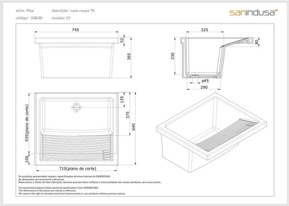 Tanque de lavar Roupa Sanindusa Riba 75