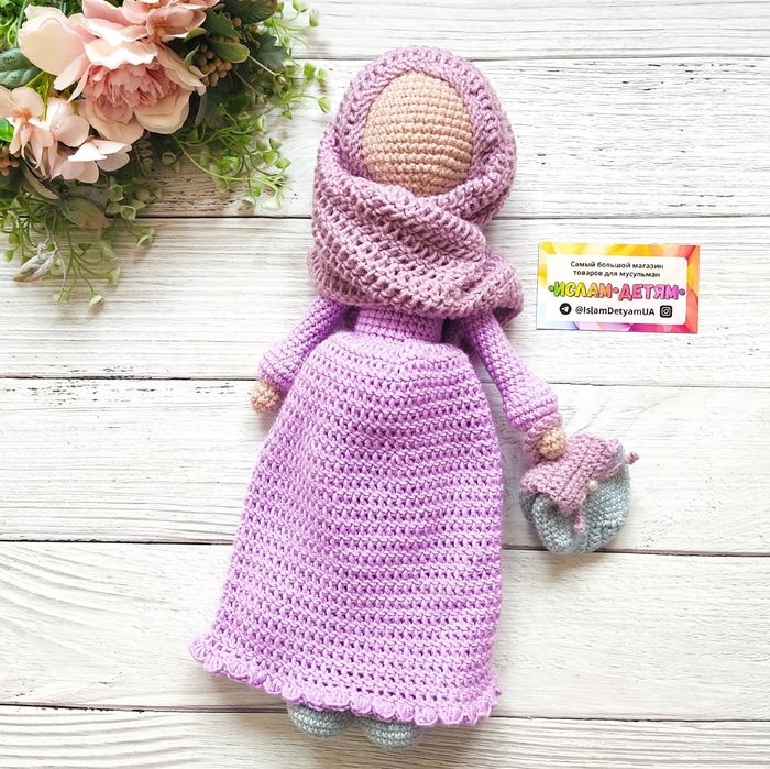 Платье розовое голубое вязаная куколка кукла мусульманка в хиджабе