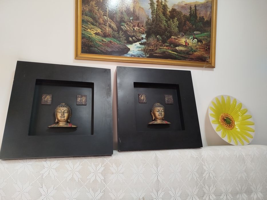 Conjunto de 3 Quadros Decorativos Estilo Zen / Buda - Moldura Preta