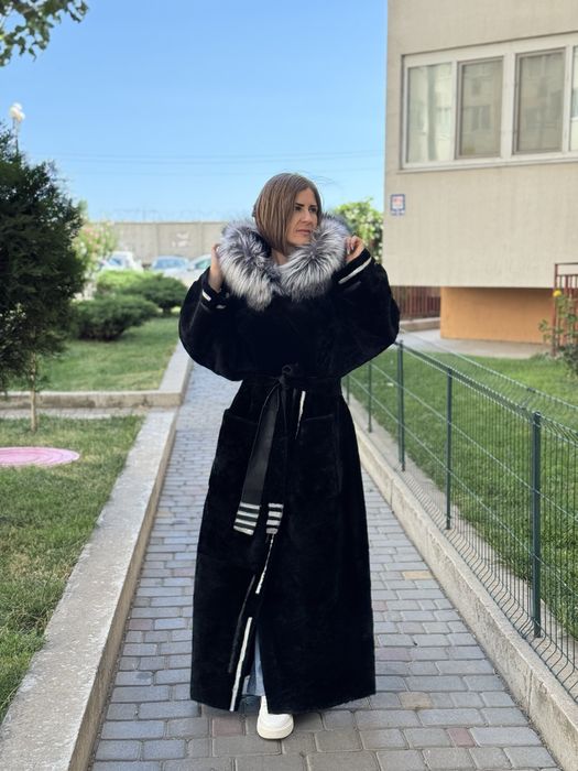Дублянка з астрогану шуба мутонова жіноча класична довга дублянка нату