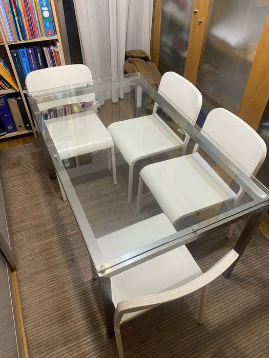 Conjunto Mesa de Jantar (Vidro Temperado/Inox) + 4 Cadeiras