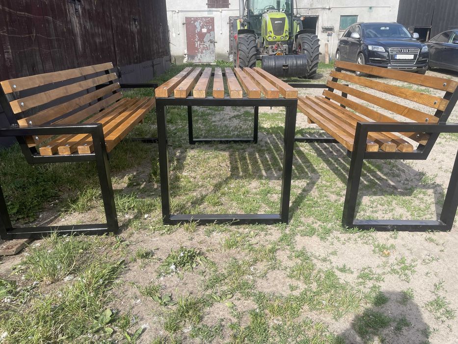 Meble ogrodowe Loft komplet 2 ławki + stolik / Nowoczesne meble