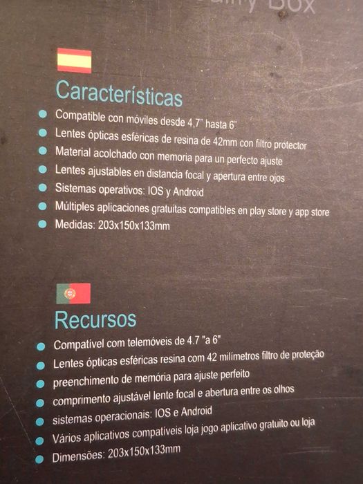 Óculos de Realidade Virtual, utilizáveis com smartphone