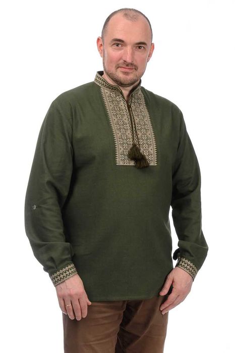 Чоловіча вишиванка колір хакі (Мужская сорочка вышиванка) цвет хаки