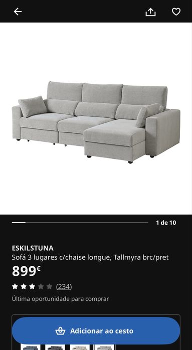 Sofá Cama com Chaise Longue IKEA Ekilstuna