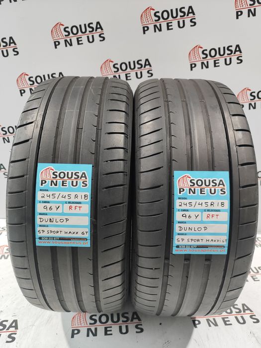 2 pneus semi novos 245-45R18 Dunlop RFT - Oferta dos Portes
