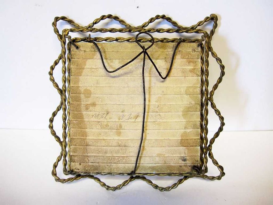 antigo azulejo em faiança pintado à mão "Vi minha minha mãe rezando...