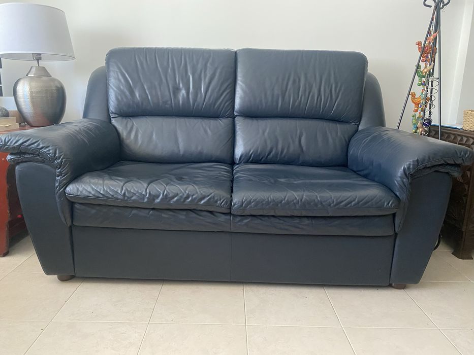 Sofas em pele genuina azul marinho