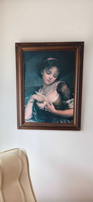 Quadro de menina e pássaro