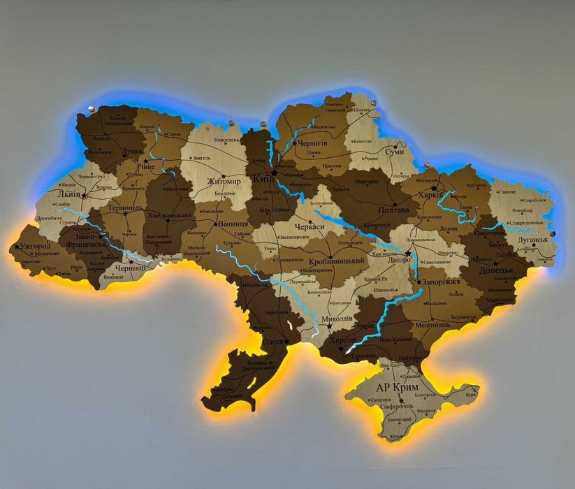Дерев"яна мапа України з Led підсвіткою карта Украины с подсветкой