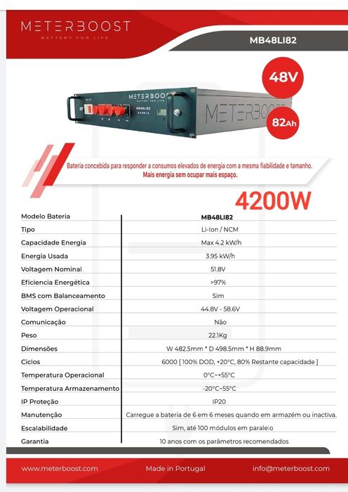 Bateria de Lítio 48V 4200Wh 4.2KWh 1800Wh 2400Wh 3300Wh